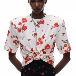 Magda Butrym for H&M Floral Red and White Top with Rose Detail